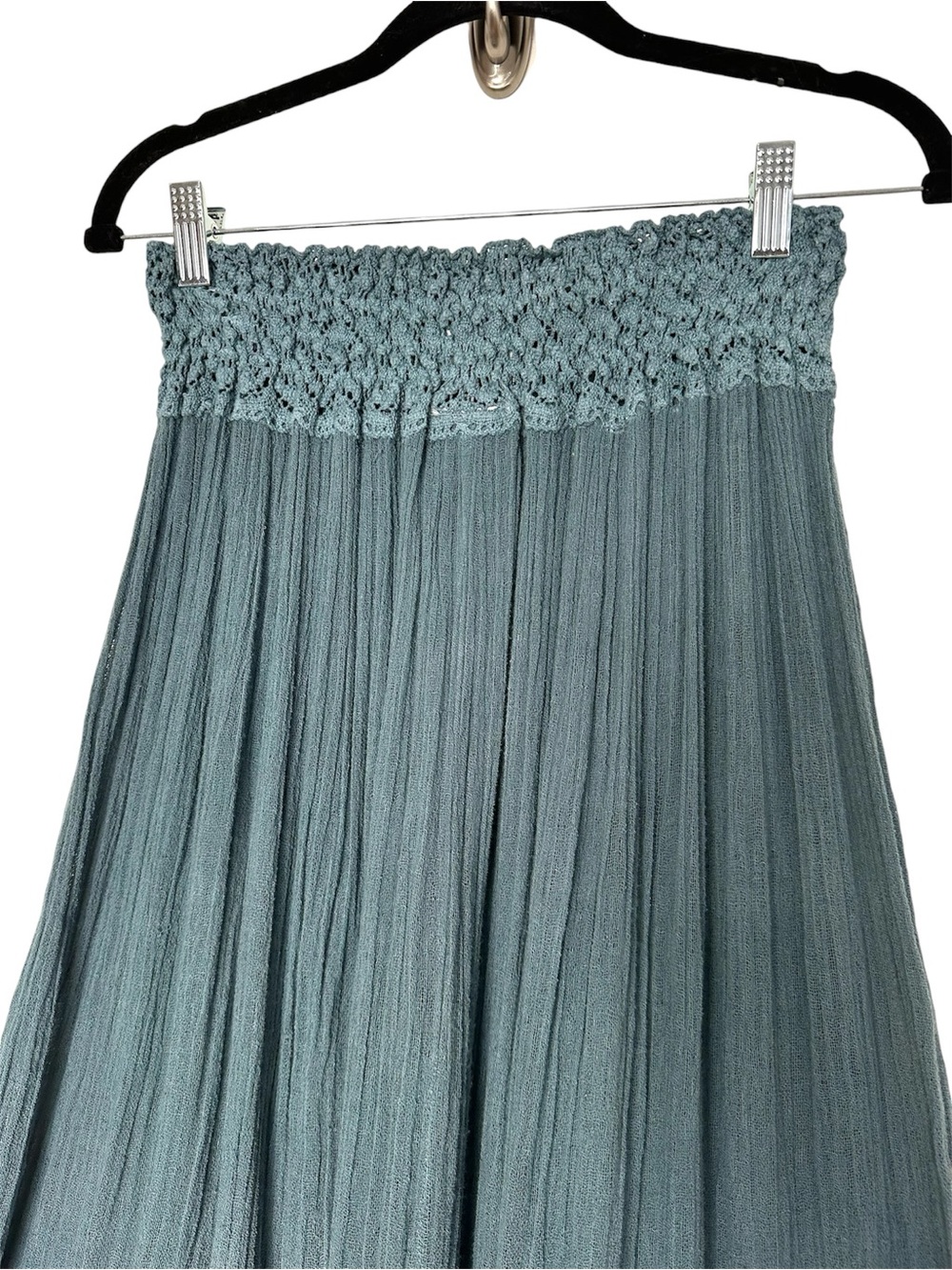 Boho Teal Gauze Crochet Maxi Skirt Sheer Beachy Swim Cover Up Earthy Goblincore - Picture 8 of 9